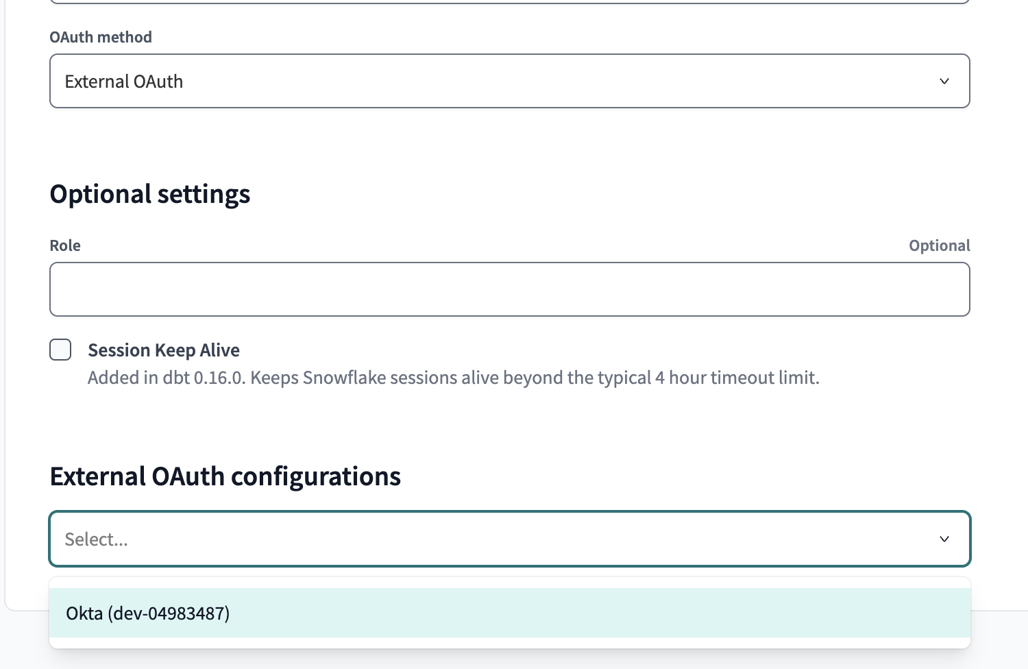 The new connection displayed in the External OAuth Configurations box The new connection displayed in the External OAuth Configurations box